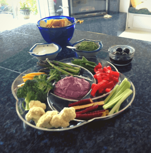 A photo of our sweet potato hummus and some vegetables