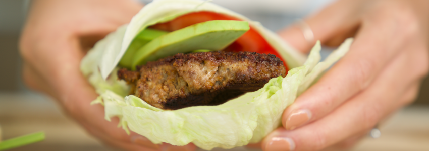 Turkey burger on a lettuce wrap